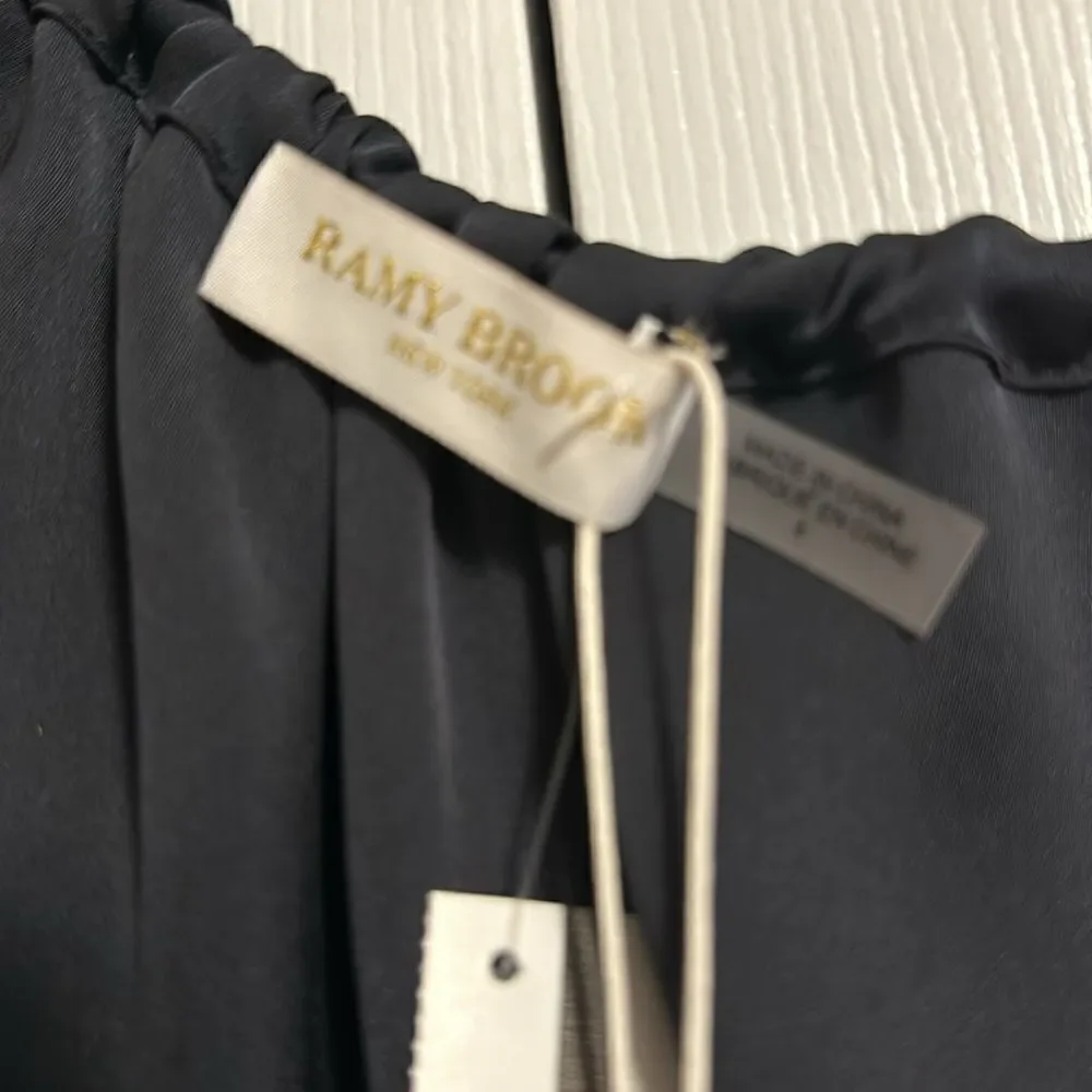 RAMY BROOK Louisa Long Sleeve Black One Shoulder Satin Mini Cocktail Dress Siz 4